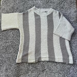 Easel Striped Sweater Women’s Large‎ Tan & Beige Short Sleeve Knit Boxy Top